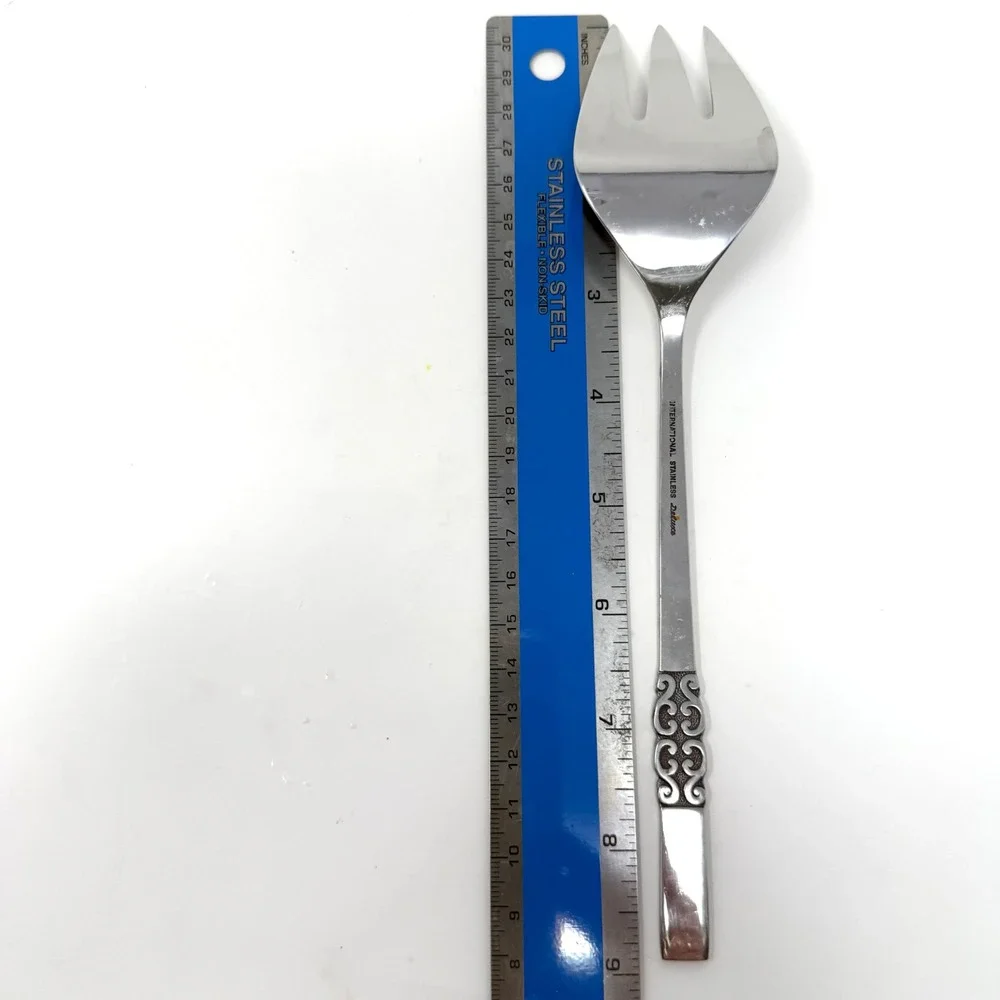 International Stainless Deluxe Danish Scroll Salad‎ Serving Set Fork Spoon